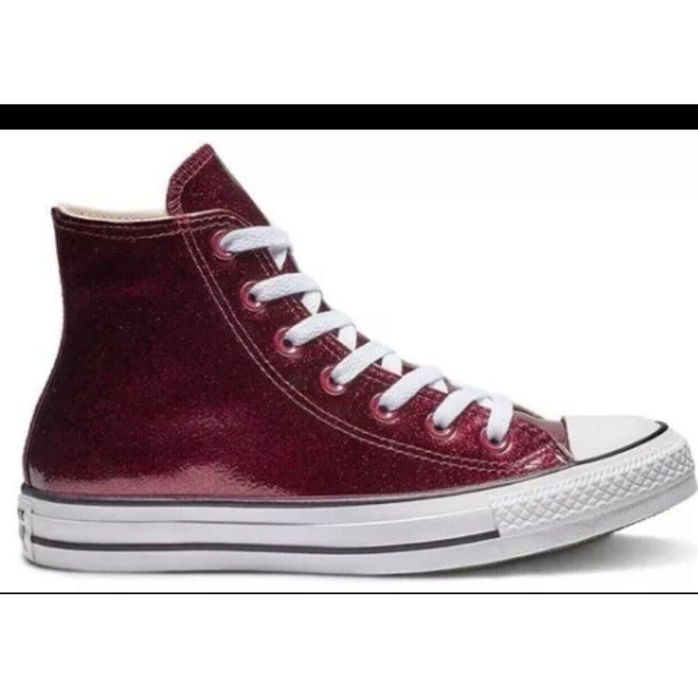 Converse All Star Chuck Taylor Hi Top Shoes Red Glitter 7 Sparkle Burgundy Dark
